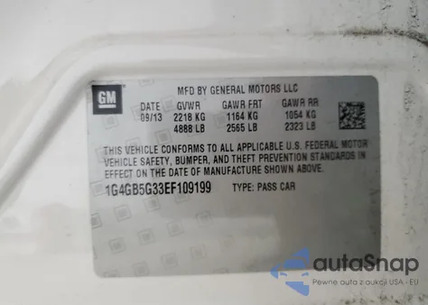 2014 Buick Lacrosse из США, поврежденный, VIN 1G4GB5G33EF109199